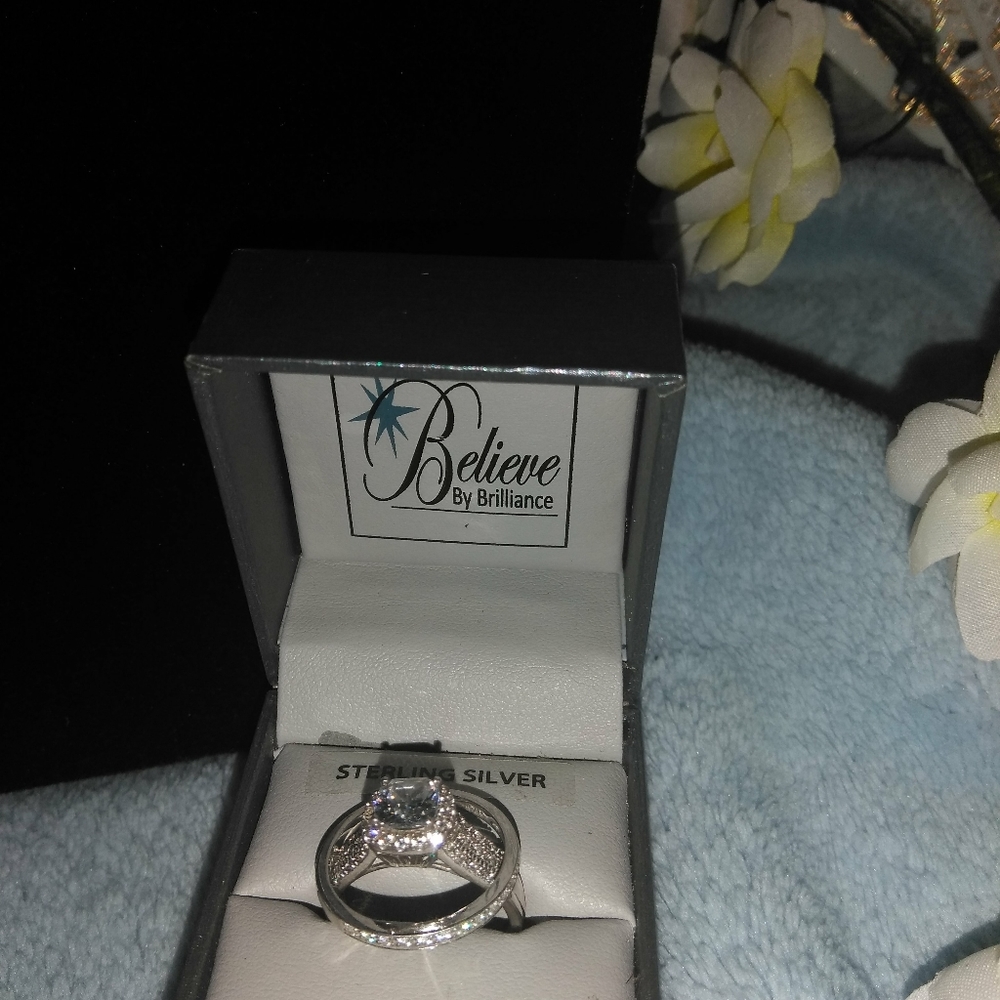 Silver Wedding Engagement Ring Set - image 5